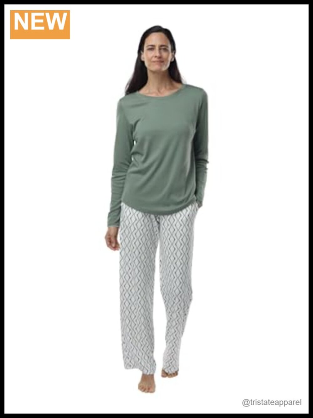 100% Pima Cotton Pajama Set Long Sleeve Scoop Neck Ankle Length